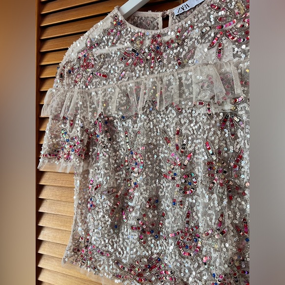 [NWT] Zara Sequin Mesh Short-Sleeve Top - Picture 4 of 6